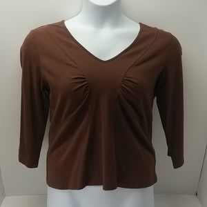 Jones Wear Jeans women's 3/4 sleeve ruched top, large, brown